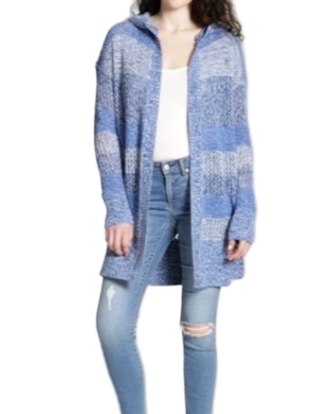 Gap mix stripe hooded open front crochet cardigan. Women’s size medium